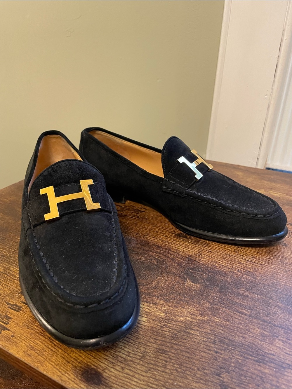 Women’s Hermes Constance Black Suede Loafers